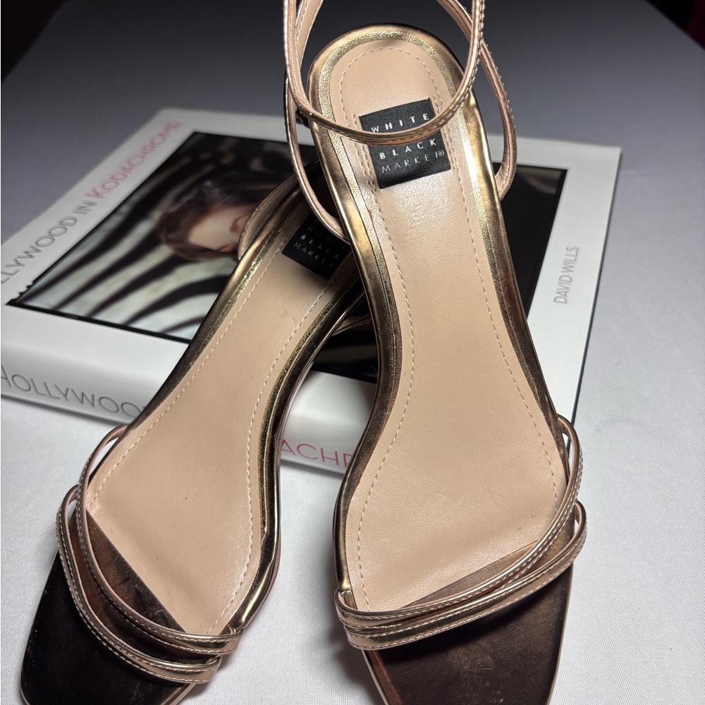 White House Black Market Metallic Strappy Heels
